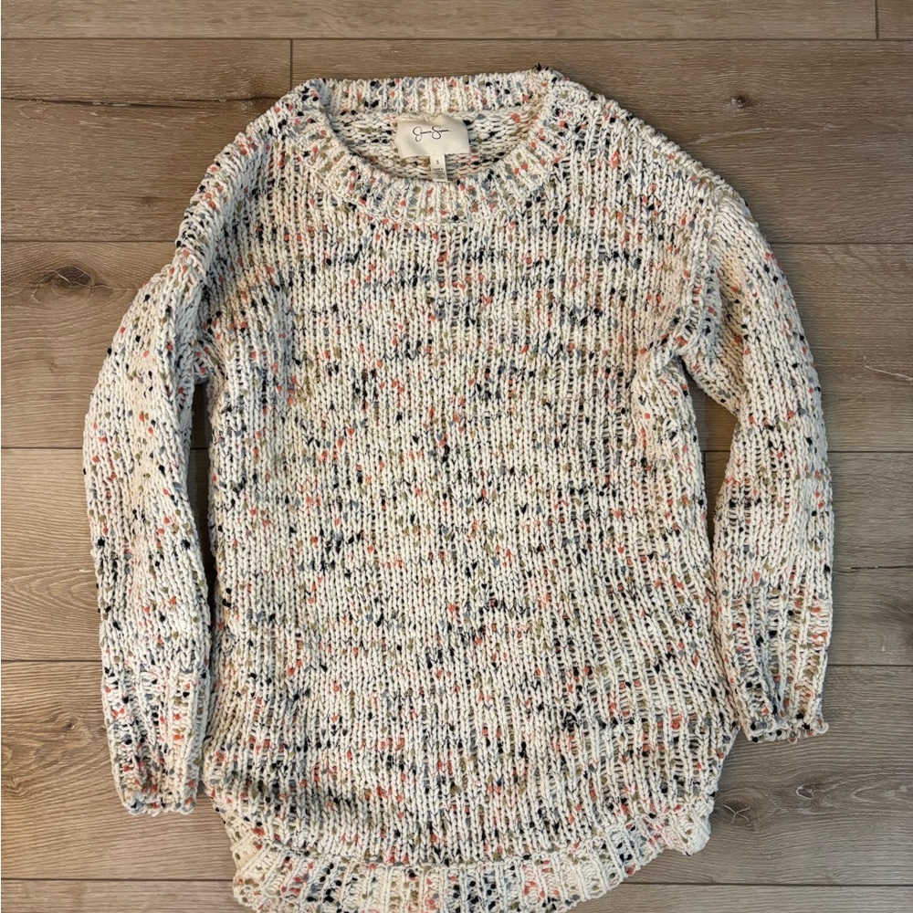 Jessica Simpson Cream Speckled Crewneck Sweater with Orange & Black Flecks